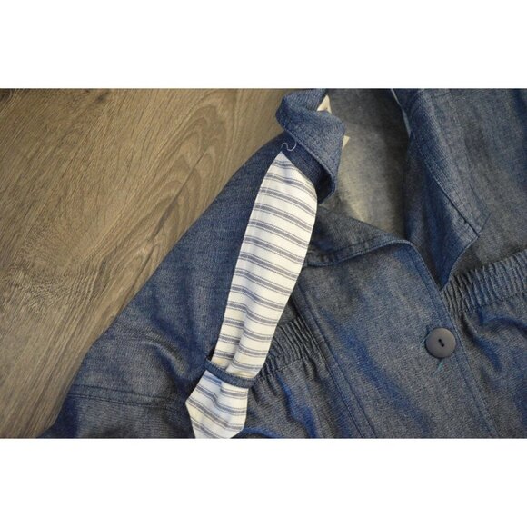 Pierre Lamonte Women's Denim Jacket Size 16 Button-Front Elastic Waist Striped D - Picture 7 of 7